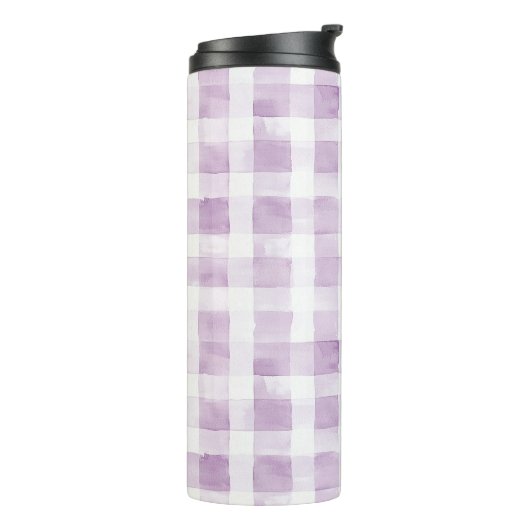 Purple White Plaid Stripes Thermosbeker (Gedraaid links)