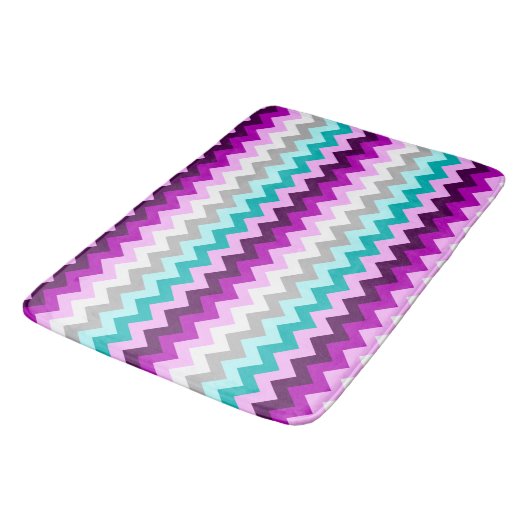 Purple White Teal Chevrons Large Bath Mat (Gekanteld)