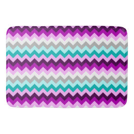 Purple White Teal Chevrons Large Bath Mat