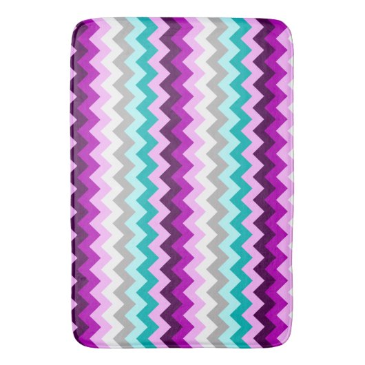 Purple White Teal Chevrons Large Bath Mat (Voorkant Verticaal)
