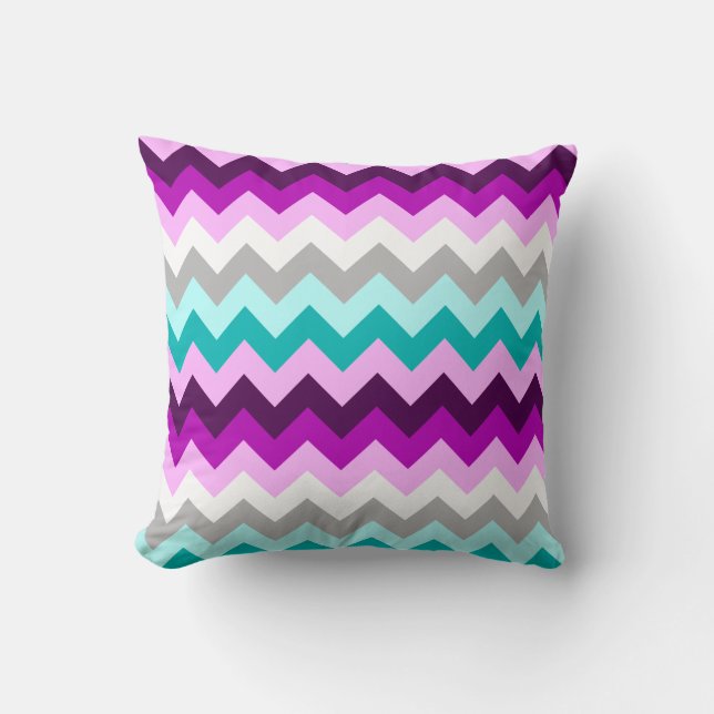 Purple White Teal Chevrons Throw Pillow Kussen (Voorkant)