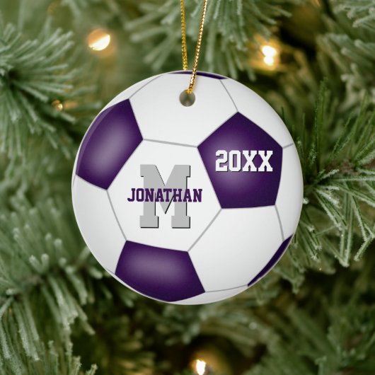purple white Team boys soccer Keramisch Ornament (Boom)