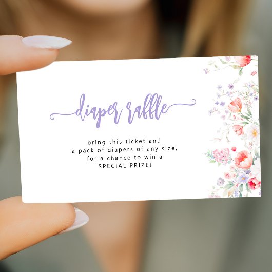 Purple wildflower baby in bloom diaper raffle informatiekaartje