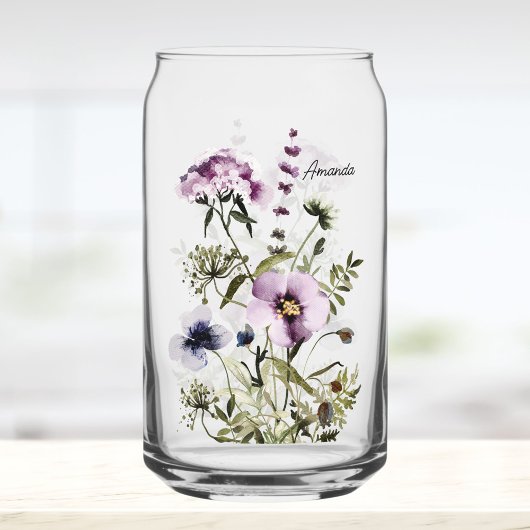 Purple Wildflower Bouquet Watercolor Floral Blikvorm Glas