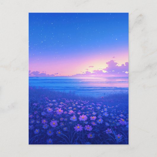 Purple Wildflower Meadow and Starry Sea Briefkaart (Voorkant)