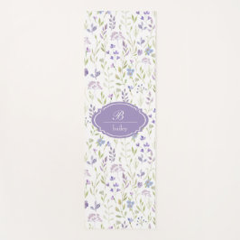 Purple Wildflower Watercolor Custom Name Yoga Mat