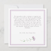 Purple Wildflower Watercolor Minimalist Wedding Bedankkaart (Achterkant)