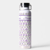 Purple Wildflower Watercolor Monogram Name Waterfles (Achterkant)