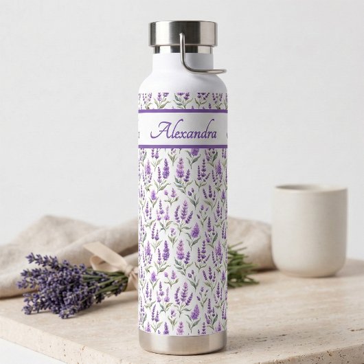 Purple Wildflower Watercolor Monogram Name Waterfles