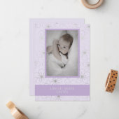 Purple Wildflowers Silver Photo Naming Ceremony Notitiekaartje (Voorkant / Achterkant in situ)