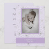 Purple Wildflowers Silver Photo Naming Ceremony Notitiekaartje (Voorkant / Achterkant)