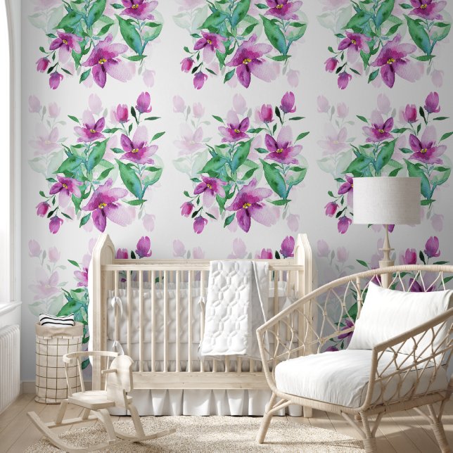 Purple Wildflowers Watercolor Art Behang (Kinderen)