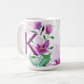 Purple Wildflowers Watercolor Monogram Koffiemok (Voorkant links)