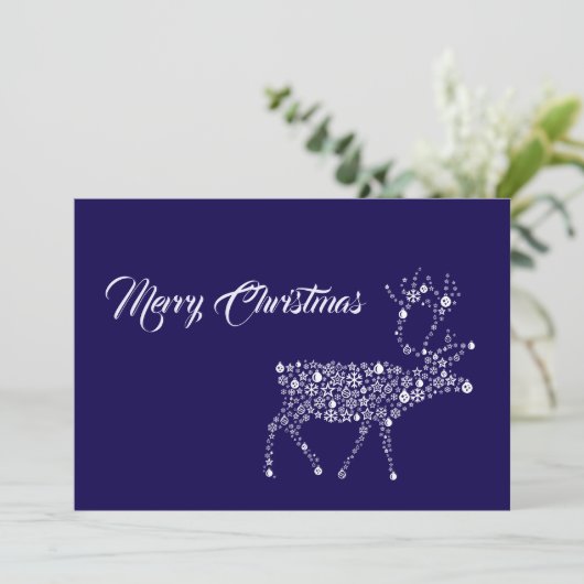 Purple wish card Merry Christmas reindeer Feestdagenkaart (Staand voorkant)