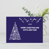 Purple wish card New Year met tree & balls Feestdagenkaart (Staand voorkant)