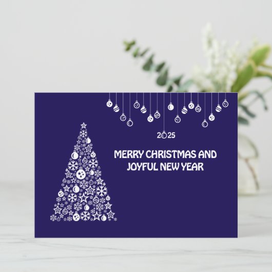 Purple wish card New Year met tree & balls Feestdagenkaart (Staand voorkant)