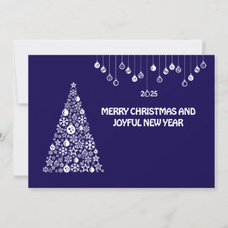 Purple wish card New Year met tree & balls Feestdagenkaart