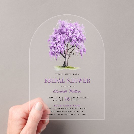 Purple Wisteria Floral Tree Bridal Shower Acryl Uitnodigingen (Insitu (Draagbaar))