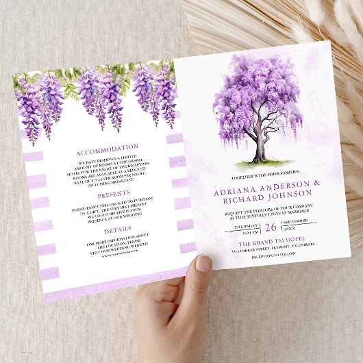 Purple Wisteria Floral Tree QR Code Wedding