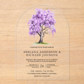 Purple Wisteria Floral Tree Wedding Acryl Uitnodigingen (Voorkant)