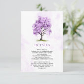 Purple Wisteria Floral Tree Wedding Details Informatiekaartje (Staand voorkant)