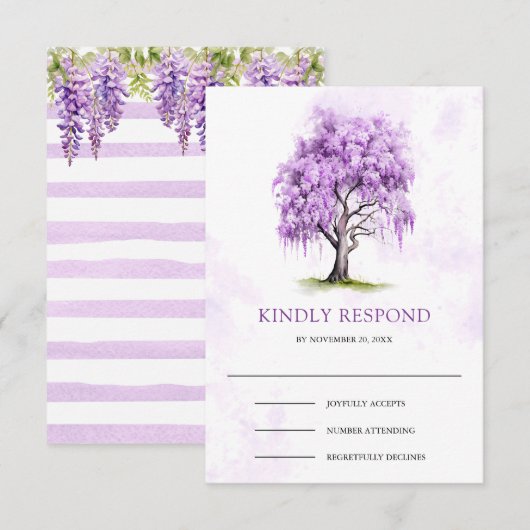 Purple Wisteria Floral Tree Wedding  RSVP Kaartje (Voorkant / Achterkant)