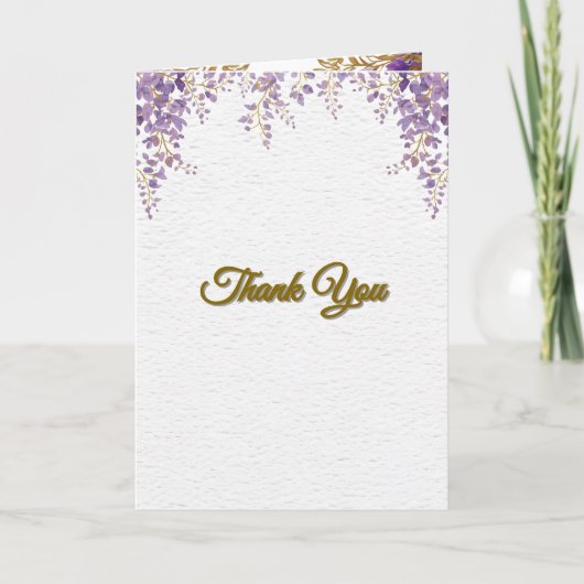 👉 Purple Wisteria Gold Floral Monogram Wedding En Kaart (Voorkant)