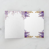 👉 Purple Wisteria Gold Floral Monogram Wedding En Kaart (Binnen)