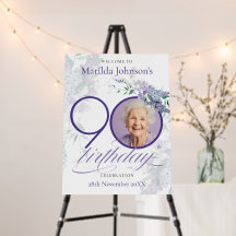 Purple Wisteria Photo 90th Birthday Welcome Sign