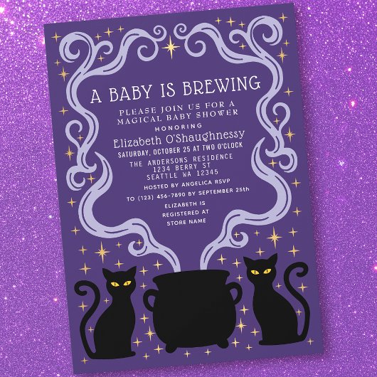 Purple Witchy Baby is Brewing Baby Shower  Kaart