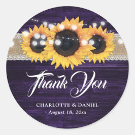 Purple Wood Burlap Lace Sunflower Wedding Ronde Sticker