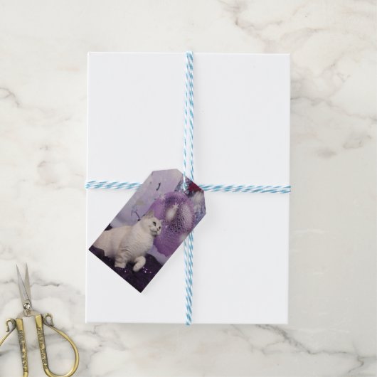 Purple XMAS Cat Cadeaulabel (Met Touw)