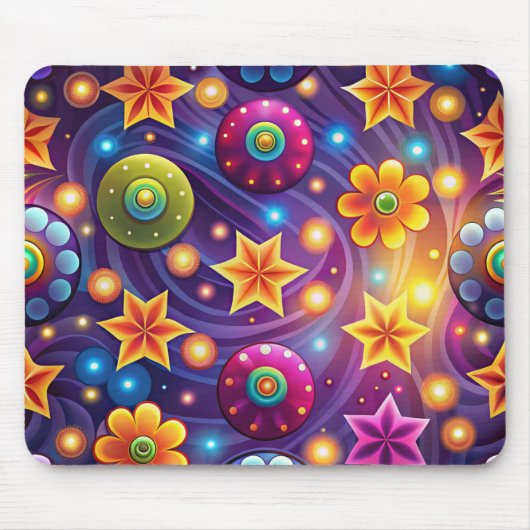 PURPLE YELLOW ORANGE GROOVY HIPPI PATTERNS MUISMAT (Voorkant)