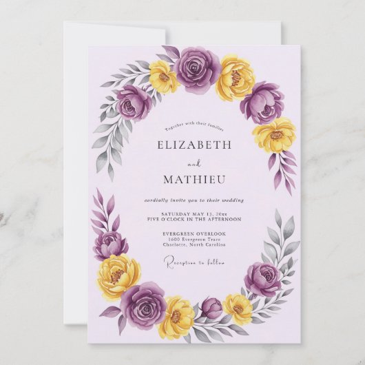 Purple Yellow Romantic Spring Wedding Kaart (Voorkant)