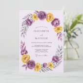 Purple Yellow Romantic Spring Wedding Kaart (Staand voorkant)