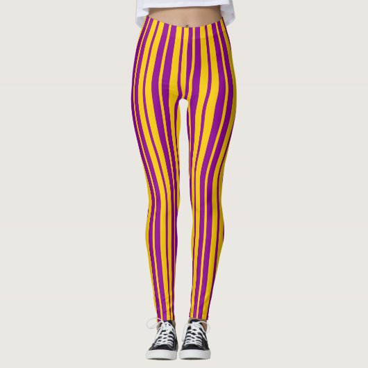 Purple Yellow Stylish Stripes Pattern Design  Leggings (Voorkant)