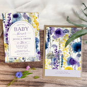 Purple Yellow Watercolor Wildflower Baby Shower Kaart