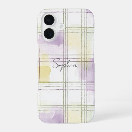 Purple Yellow White Plaid Stripes iPhone 16 Hoesje (Achterkant)