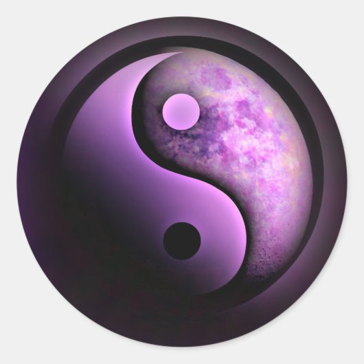 Purple Yin Yang Moon Ronde Sticker (Voorkant)