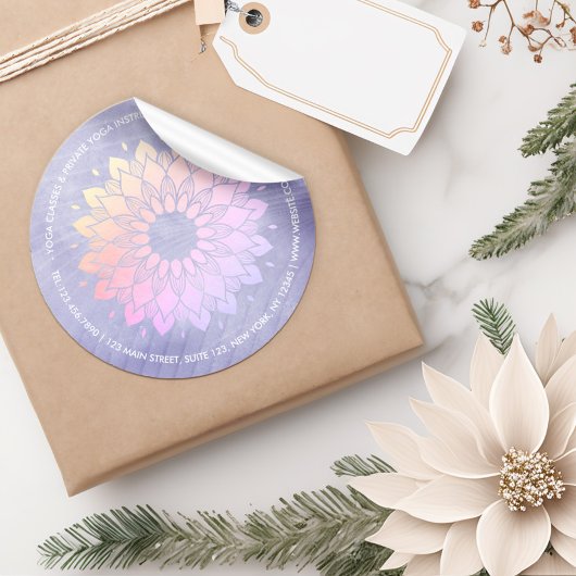 Purple Yoga Instrucor Rose Gold Mandala Ronde Sticker