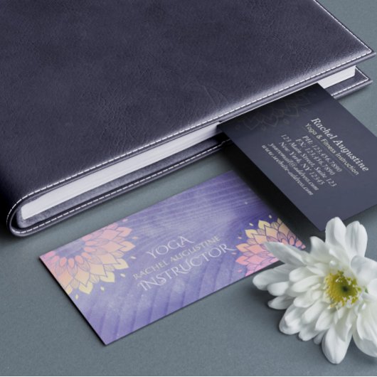 Purple Yoga Instrucor Rose Gold Mandala Visitekaartje