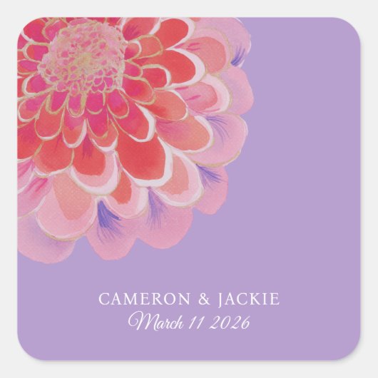Purple Zinnia Summer Wedding Vierkante Sticker (Voorkant)