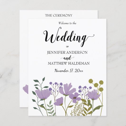 PurpleFloral, Simple Elegant Wedding Programme (Voorkant / Achterkant)