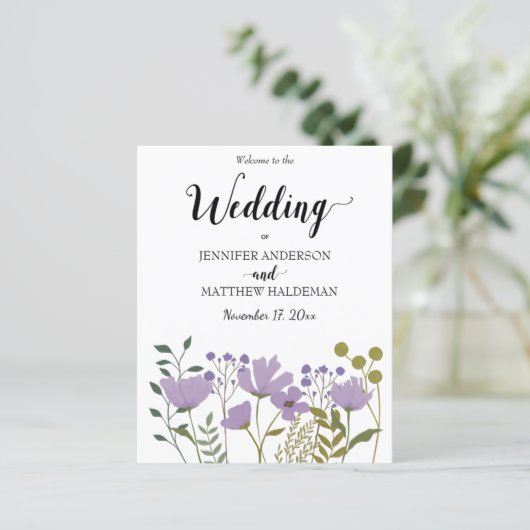 PurpleFloral, Simple Elegant Wedding Programme (Staand voorkant)