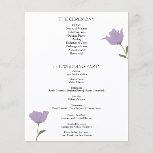 PurpleFloral, Simple Elegant Wedding Programme (Achterkant)