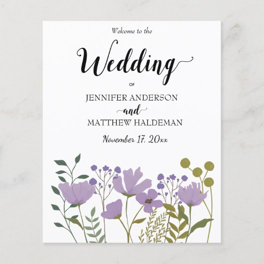 PurpleFloral, Simple Elegant Wedding Programme (Voorkant)