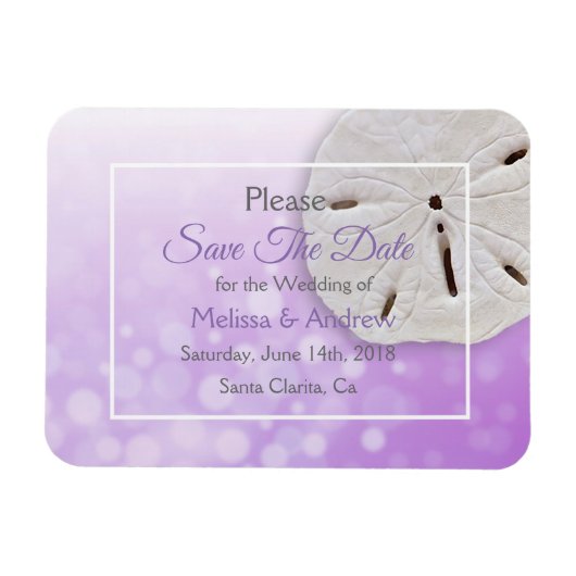 Purplel Sand Dollar Wedding Save the Date Magnet Magneet (Horizontaal)