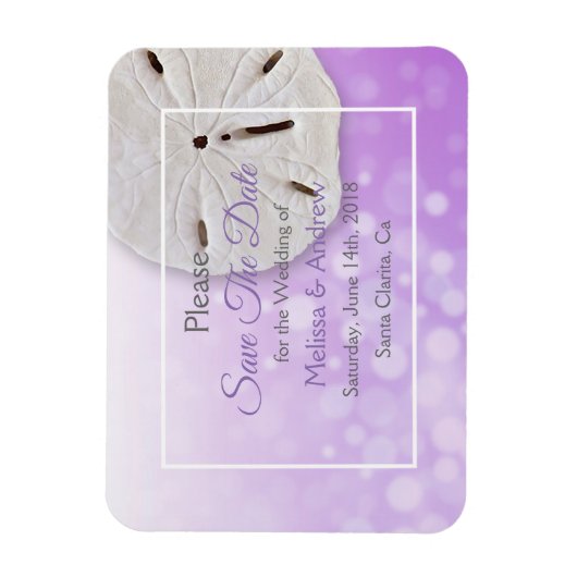 Purplel Sand Dollar Wedding Save the Date Magnet Magneet (Verticaal)