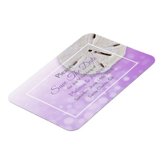 Purplel Sand Dollar Wedding Save the Date Magnet Magneet (Linkerzijde)
