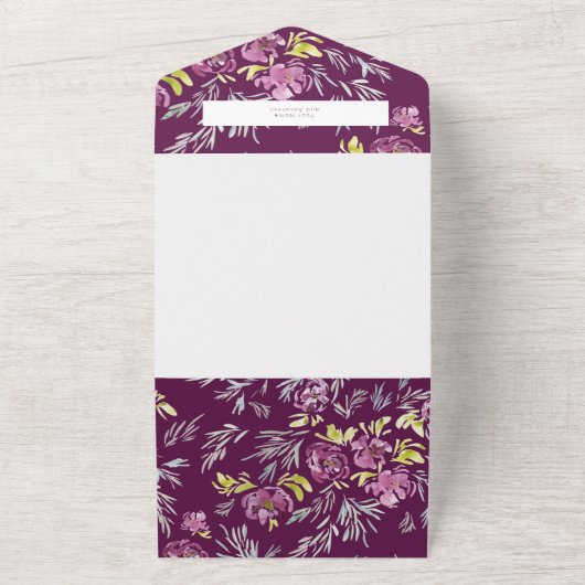 PurpleModern Waterverf Flower Wedding Invitation All In One Uitnodiging (Buitenkant)